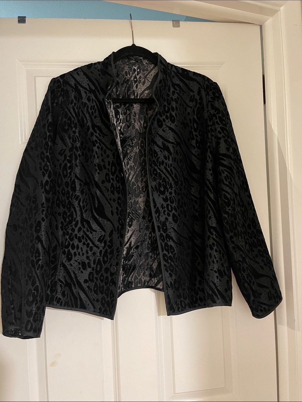 Black Textured Animal Print Open Jacket